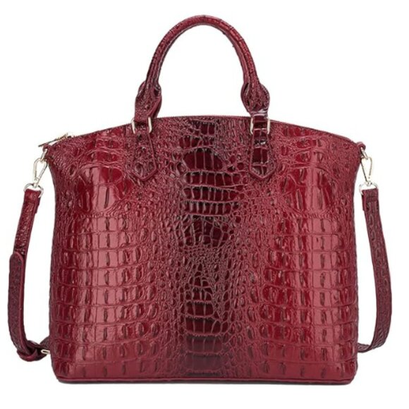 Women's Satchel Shoulder Bag Vegan Leather Crocodile-Embossed Pattern Top Handle - Picture 1 of 6
